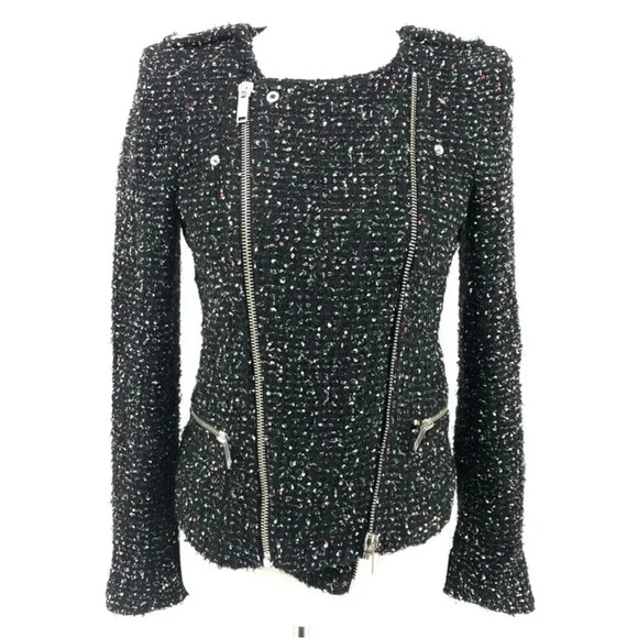 ZARA Divine Fantasy Black Tweed Boucle Moto Style Jacket Size: Medium "N… - Picture 4 of 11